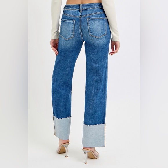 High Rise Dark Wash Wide Leg Wide Cuffed Jeans - Risen - Picture 4 of 5